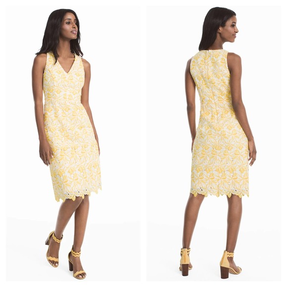 White House Black Market Dresses & Skirts - White House Black Market Yellow Tonal Lace Sheath Dress size 4
